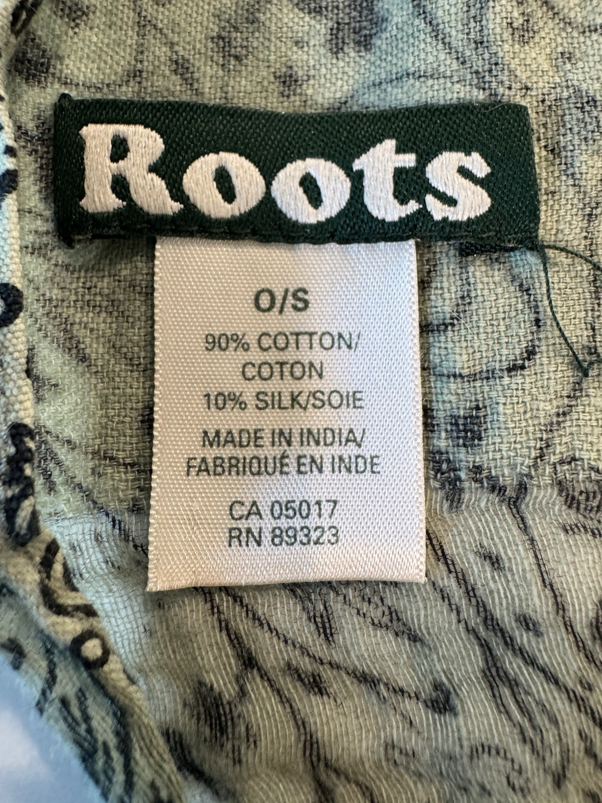 Roots Canada Cotton Silk Woodland Paisley Fringe Scarf Shawl Wrap 70 x 23