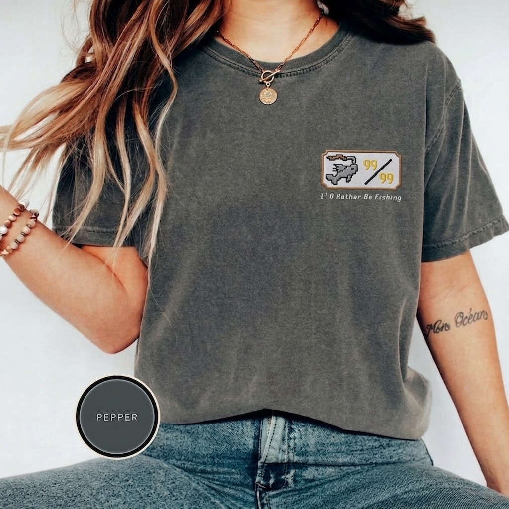 Embroidered OSRS Fishing T-Shirt, RuneScape Gamer Shirt, Old School RPG Gift