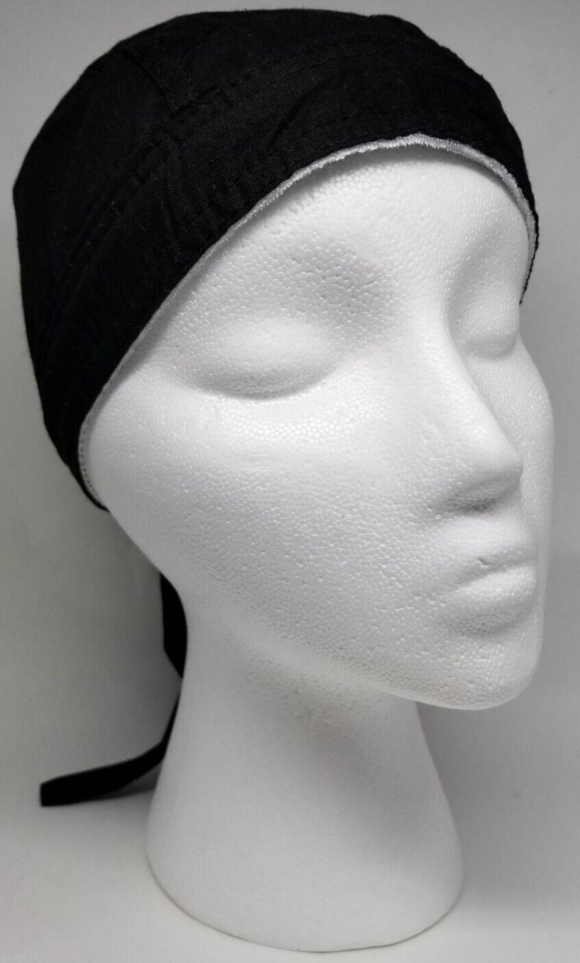 Black Bandana Head Wrap Cap w/ Sweatband Dorag Motorcycle Doo Rag Du Dew Cotton