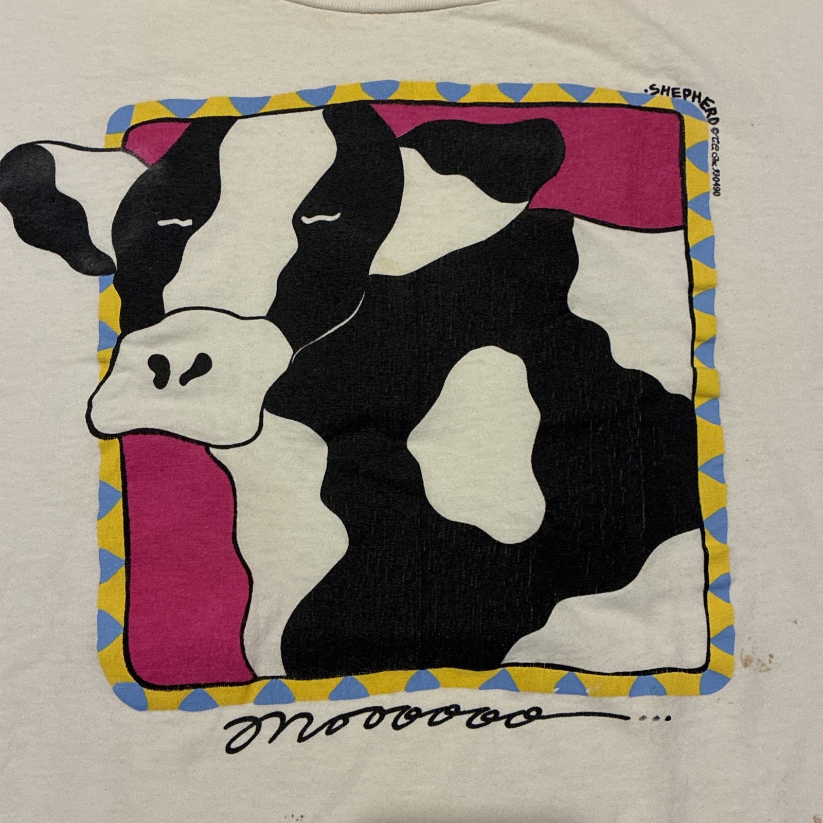 Vintage 90s Cow Art Shirt L Moo White Shepherd