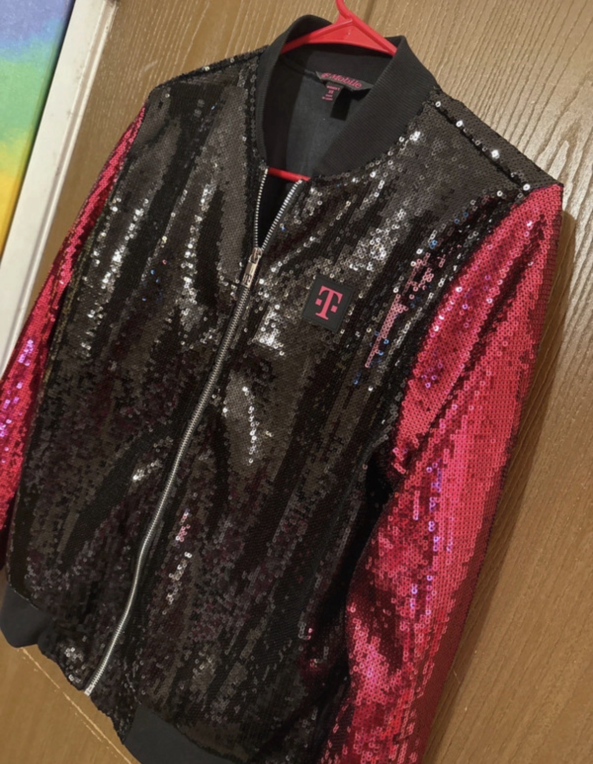T-Mobile Women’s Bomber Jacket Black/Pink Sequin Accents Full Zip