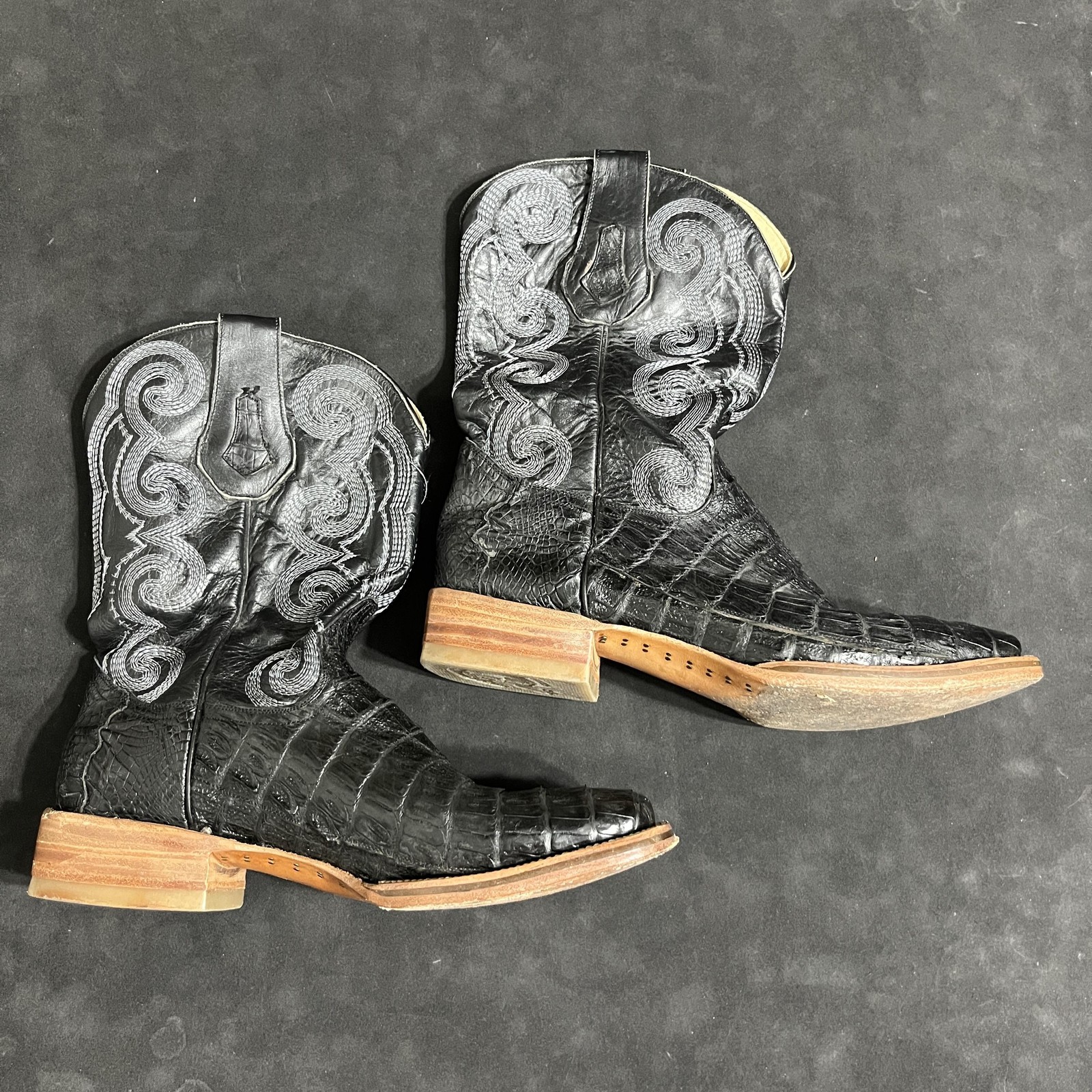John Wayne Alligator Boots Men 10 Black Exotic Leather Western Square Toe Cowboy