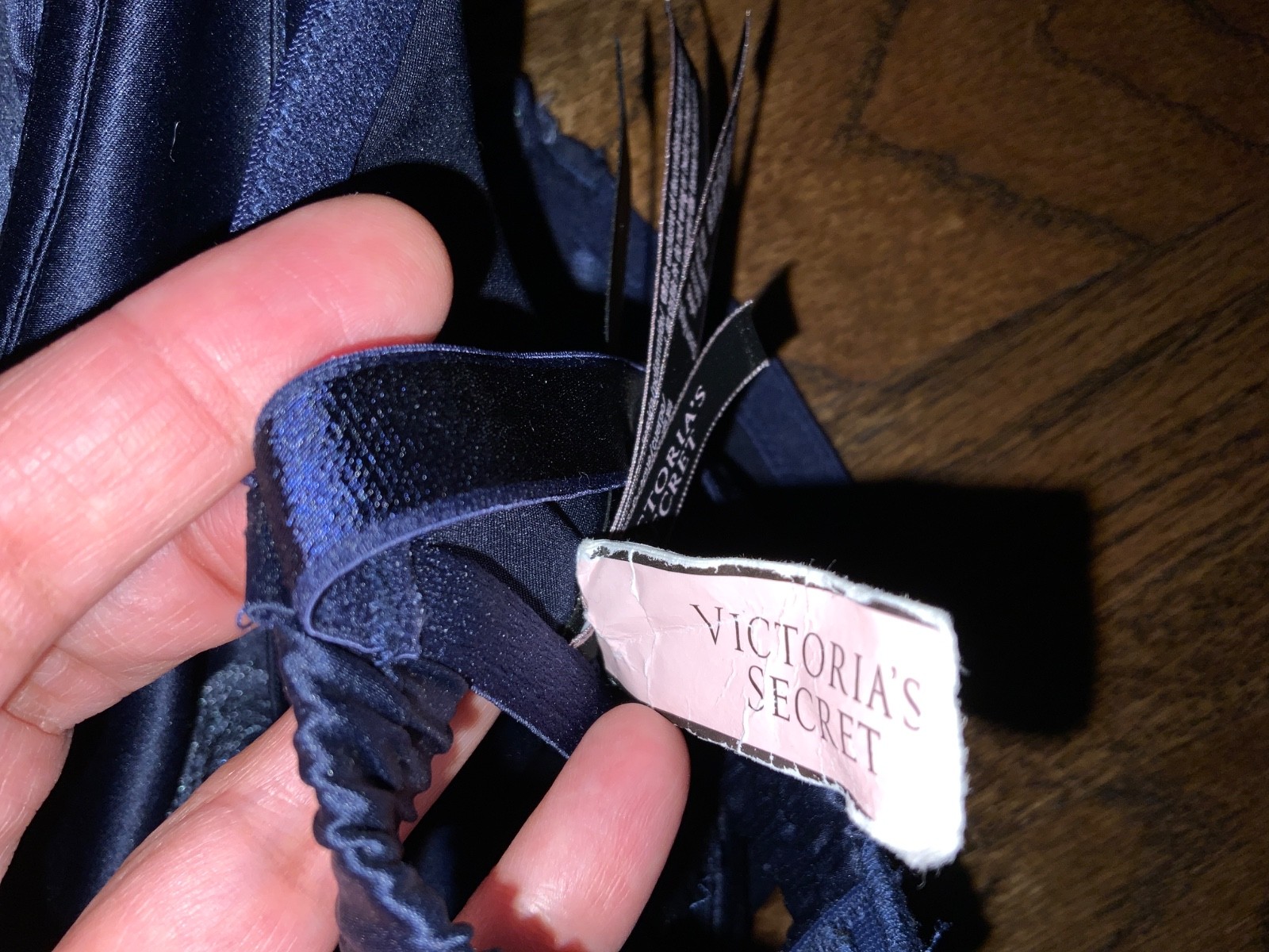 New Victoria’s Secret Bra 34DDD Panty Set deep blue large Satin Romper lace Goth