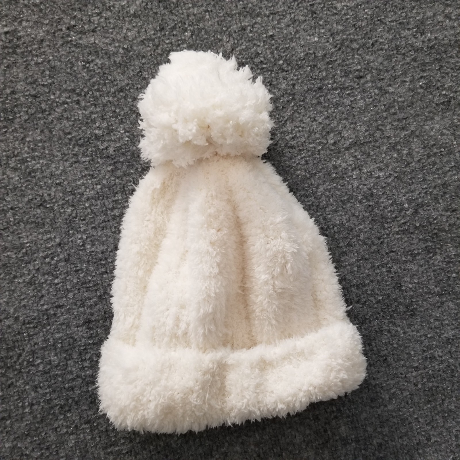 Jenni Women Beanie Hat Cap One Size Cream Ribbed Pom Stretch Soft Fluffy Fall 22