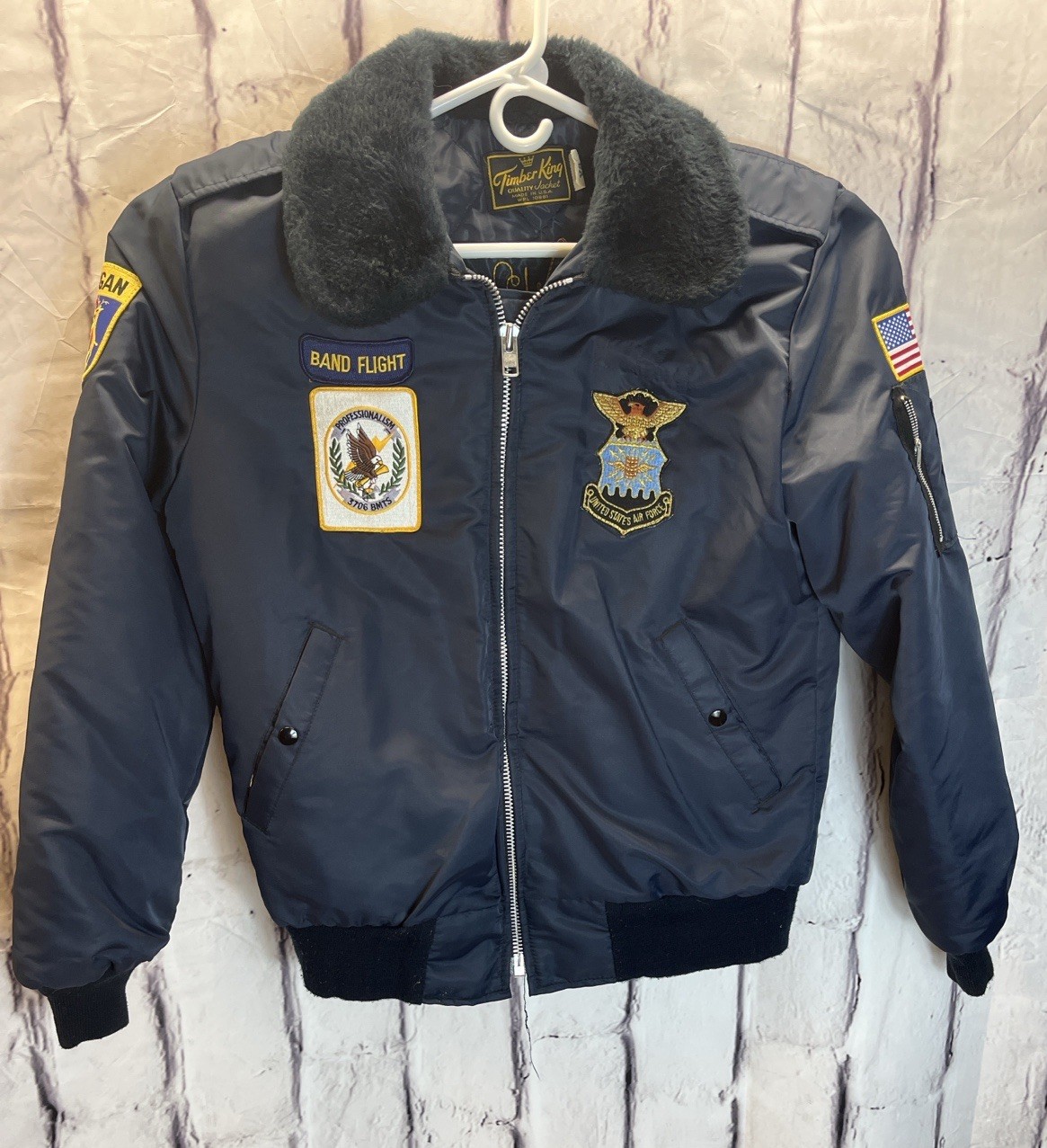 Vintage Timber King USAF Flight Jacket Eagle Embroidered MA-1 Bomber Small USA