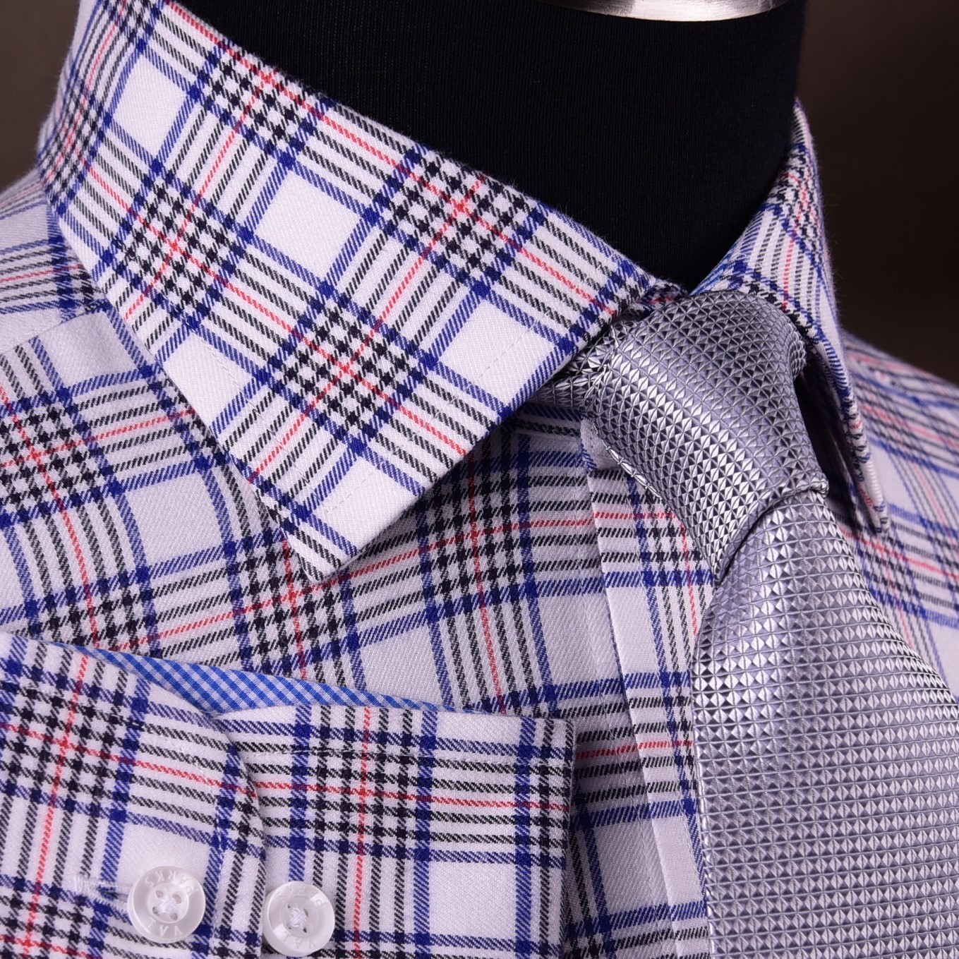White Checkered Flannel Formal Business Dress Shirt Red Striped Casual Fashion