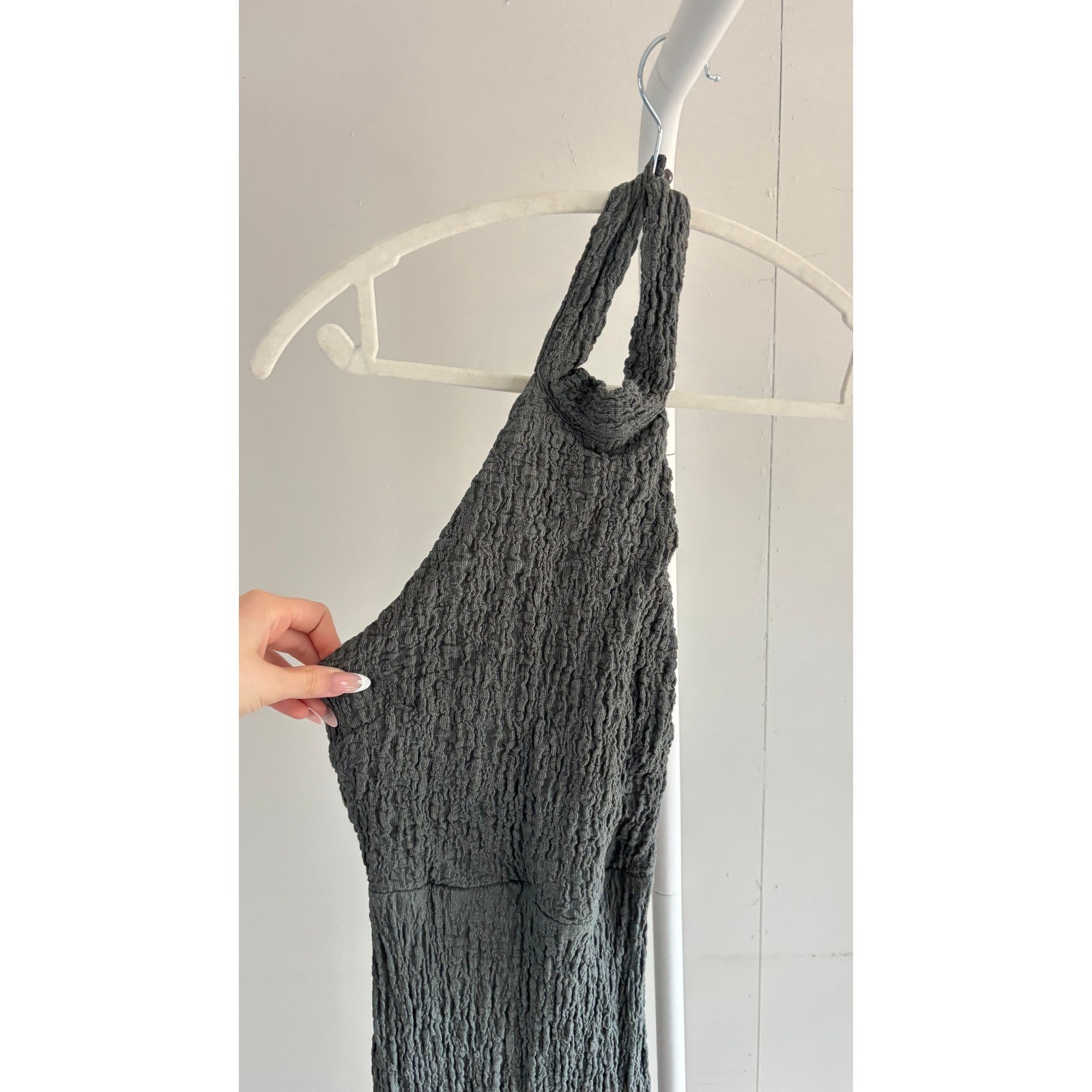 Fashion Nova Popcorn Texture Halter Maxi Dress Women Charcoal Grey