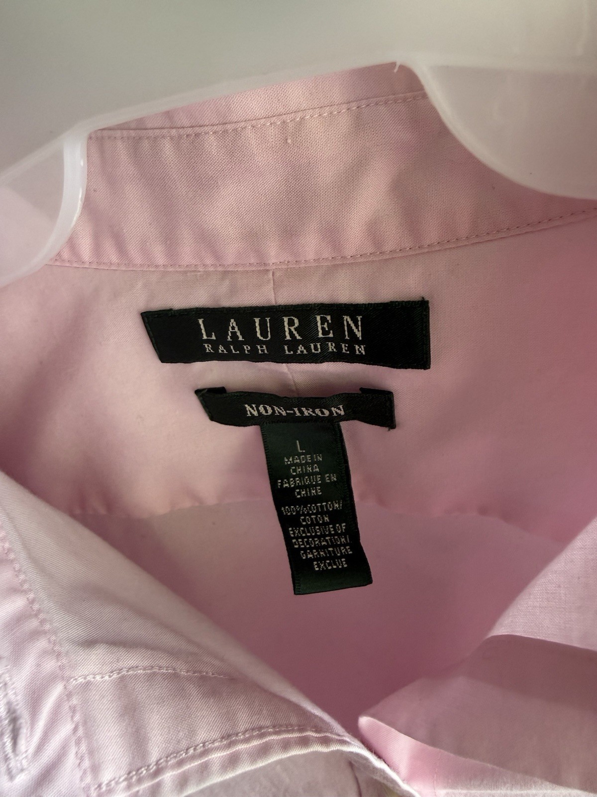 Lauren Ralph Lauren Non-Iron Pink Collared 3/4 Sleeve Cotton Button-Up L