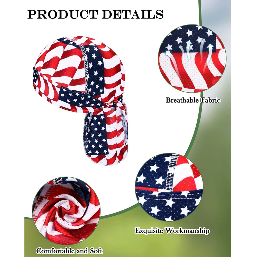 3PCS US Flag Doo Rag Head Wrap Breathable Bandana for Cycling Biker Sports