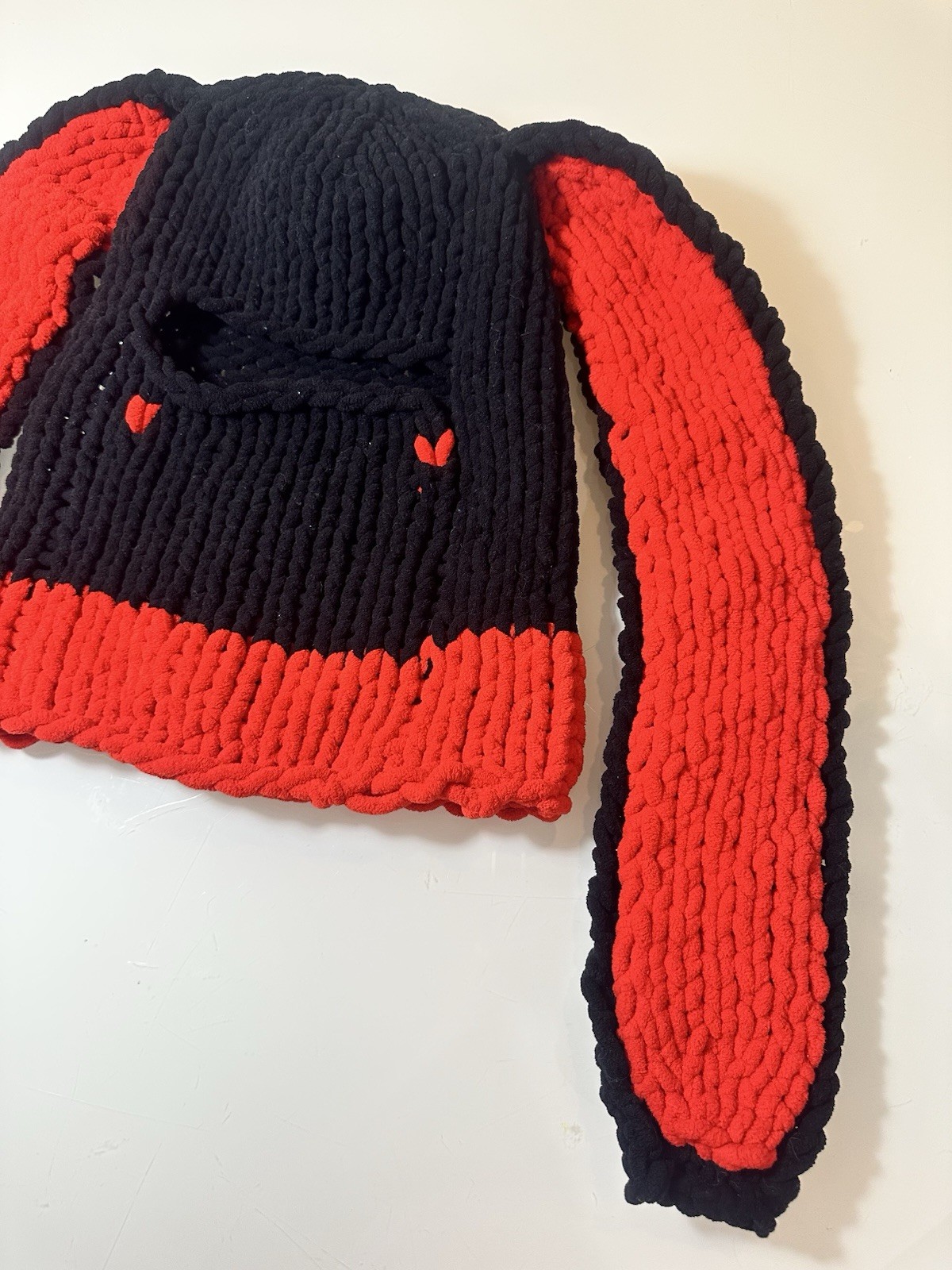 Knitted Fluffy Winter Warm Hat with Long Rabbit Ears Beanie Cute Handmade
