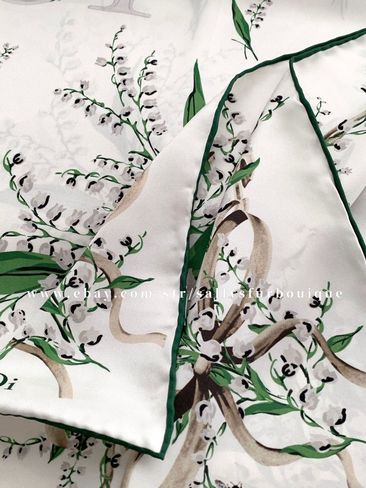 Sallys 18 Momme Twill Silk Wrap Scarf Lily of the Valley Print 2 Face Shawl 35″