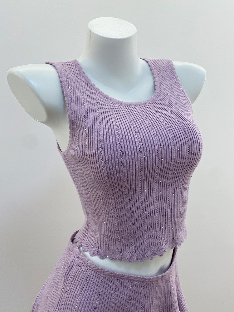 🎁🎁AUTHENTIC Sandro Women Sweet Round Neck Knit Purple Vest Skirt Suit Tops SML