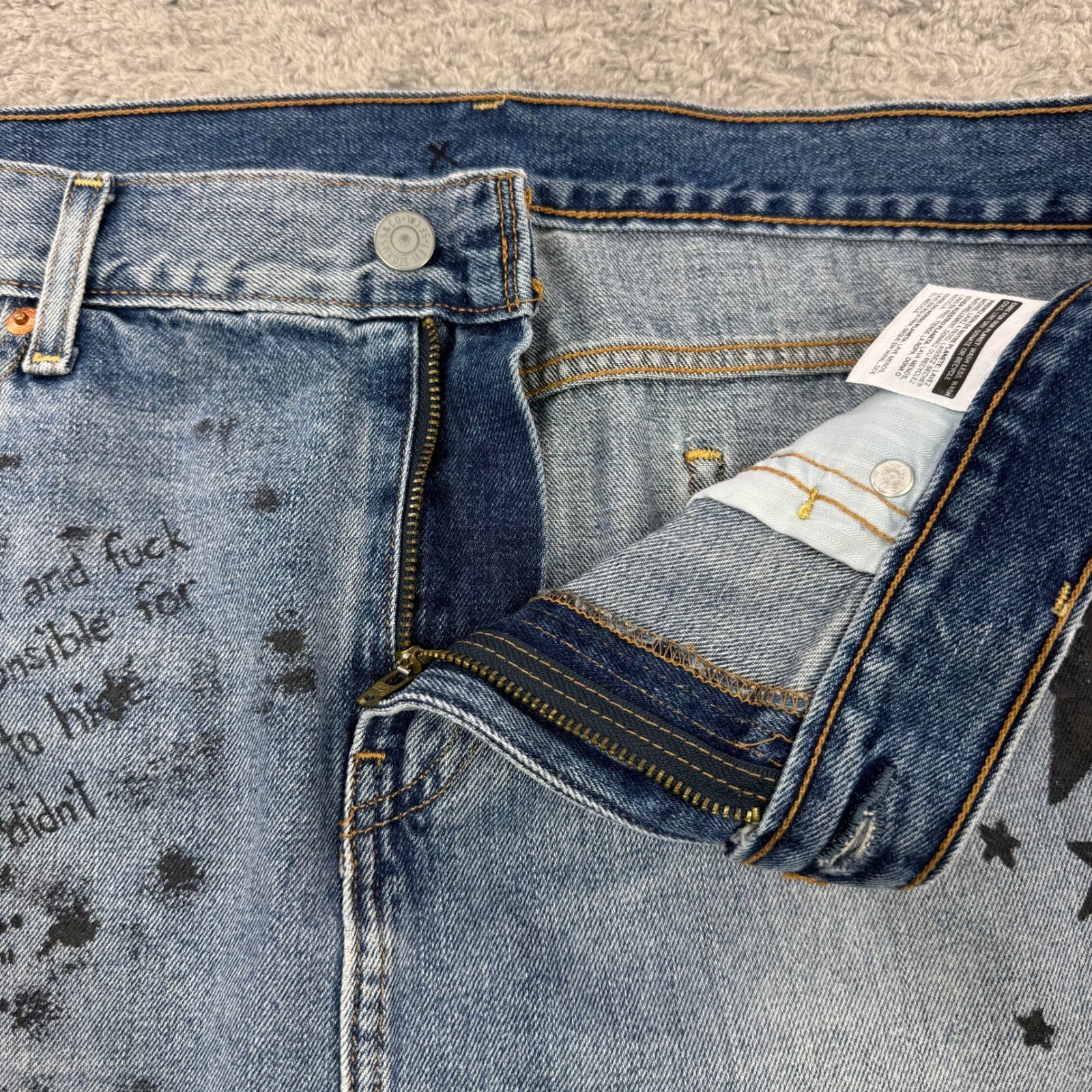 Levis Custom Studded Punk Denim Mini Skirt Metal Babe Grunge Graphic 38″ Atheist