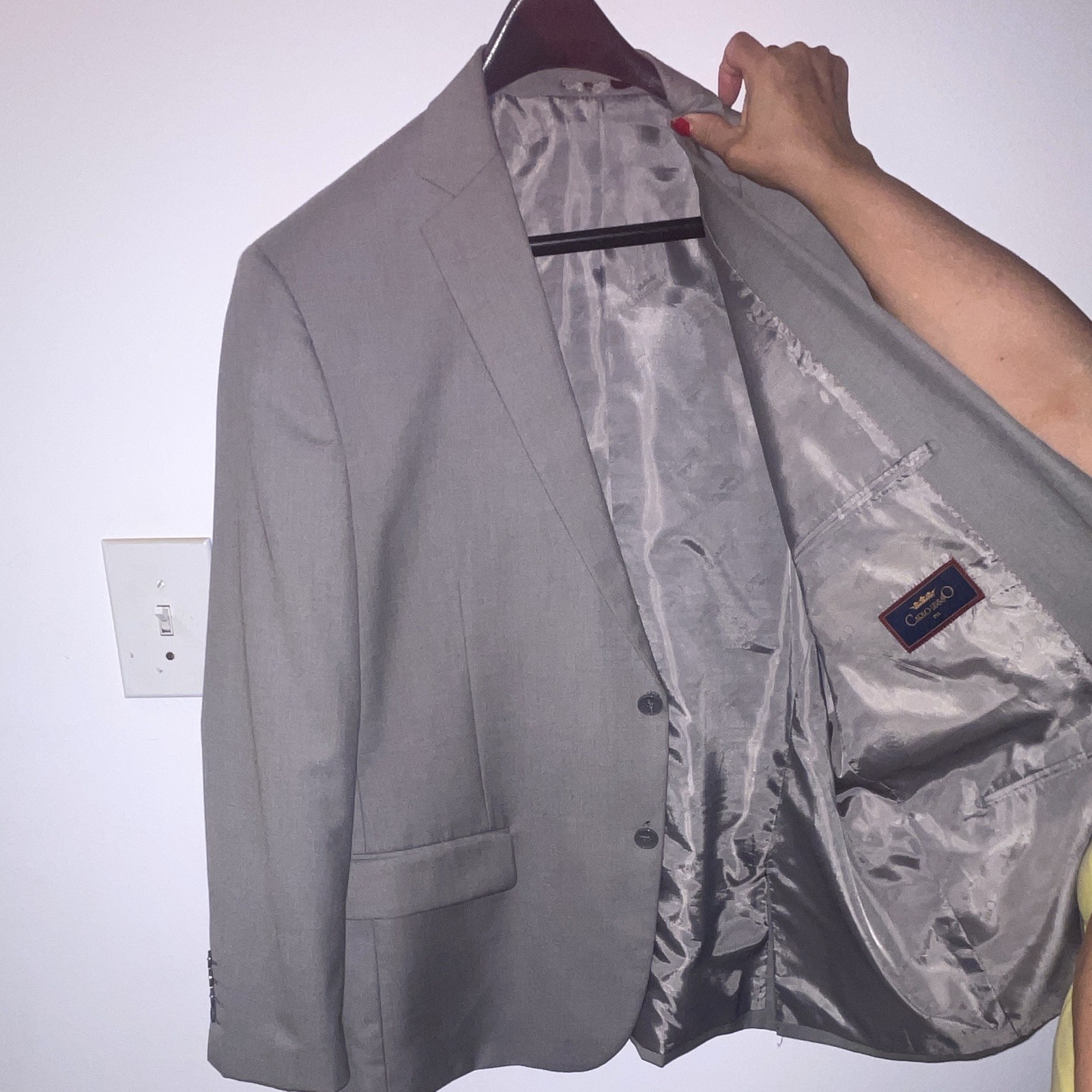 Calvin Klein Men’s Gray Solid Blazer, Single-Breasted Two-Button Notch Lapel