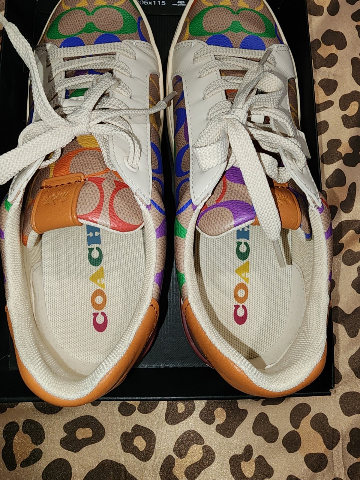 Coach Lowline Logo Canvas Low Top Sneakers Tan Multi White Lace-Up G5169