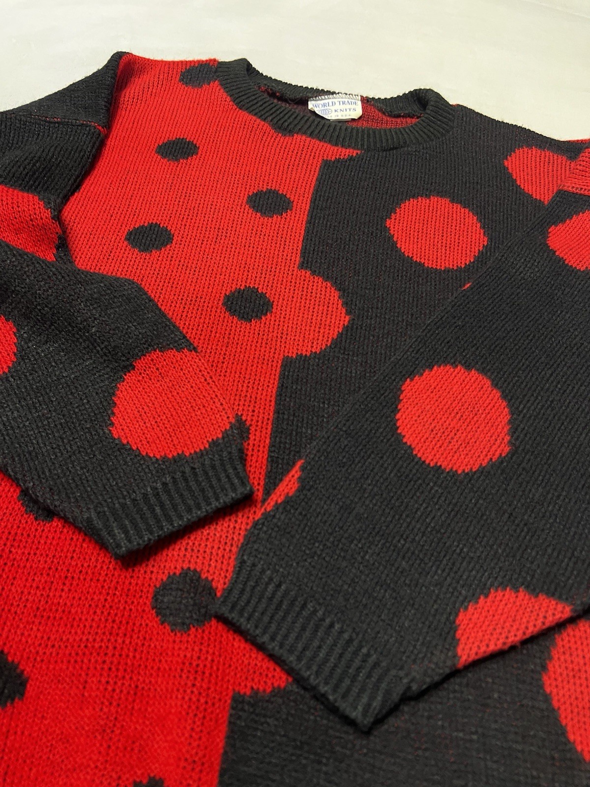 VTG 90’s World Trade Knits Men Sweater Sz L Red Black Knit Geometric USA Holiday