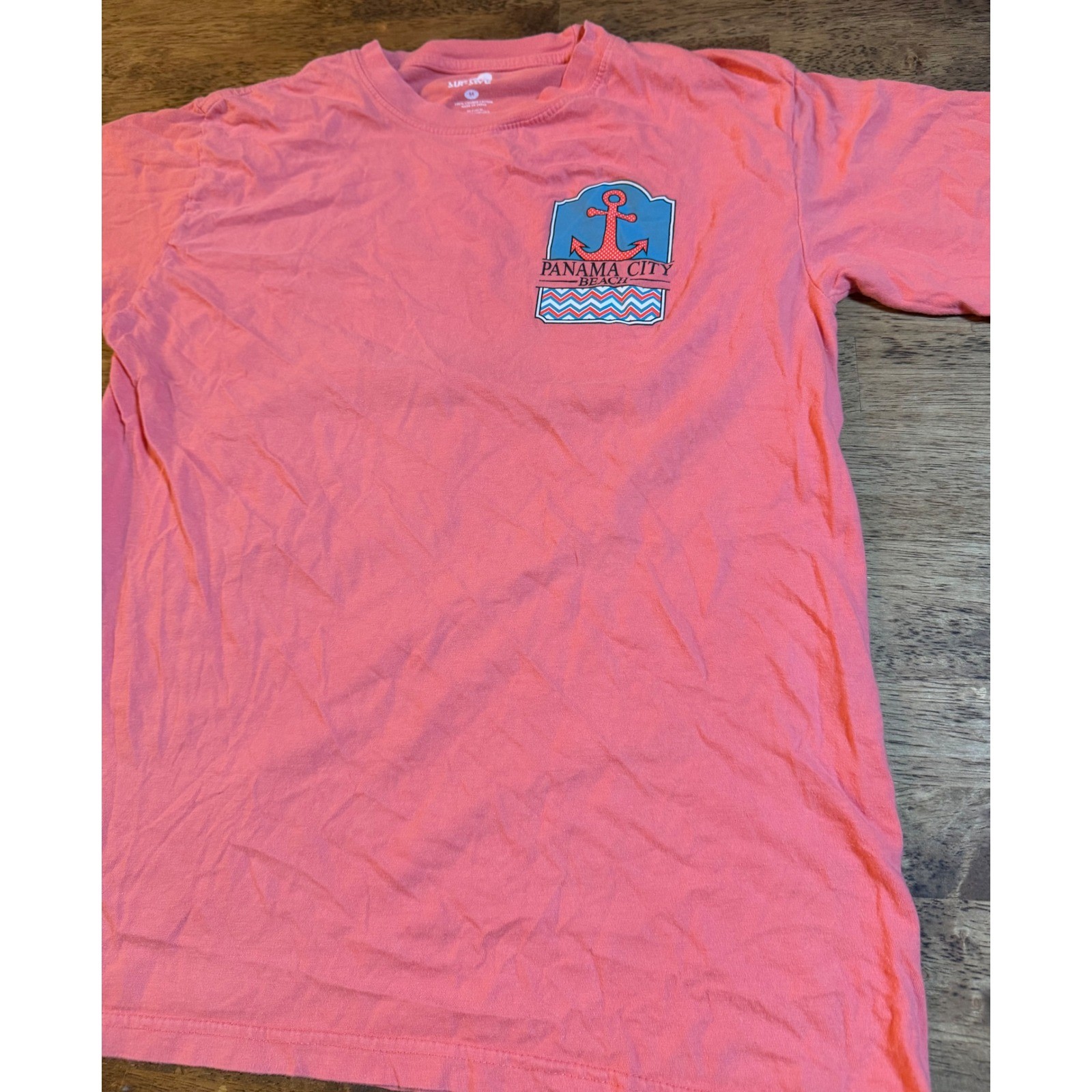Surf Style Panama City Beach Florida Graphic T-Shirt Coral Pink Medium Anchor