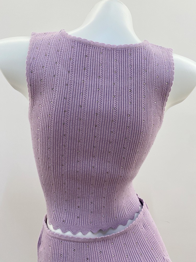 🎁🎁AUTHENTIC Sandro Women Sweet Round Neck Knit Purple Vest Skirt Suit Tops SML