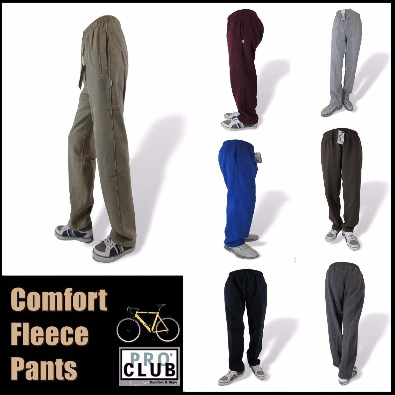 PRO CLUB Men’s Sweatpants Fleece Jogger Pants Standard Fit Open Bottom S-Big 7XL