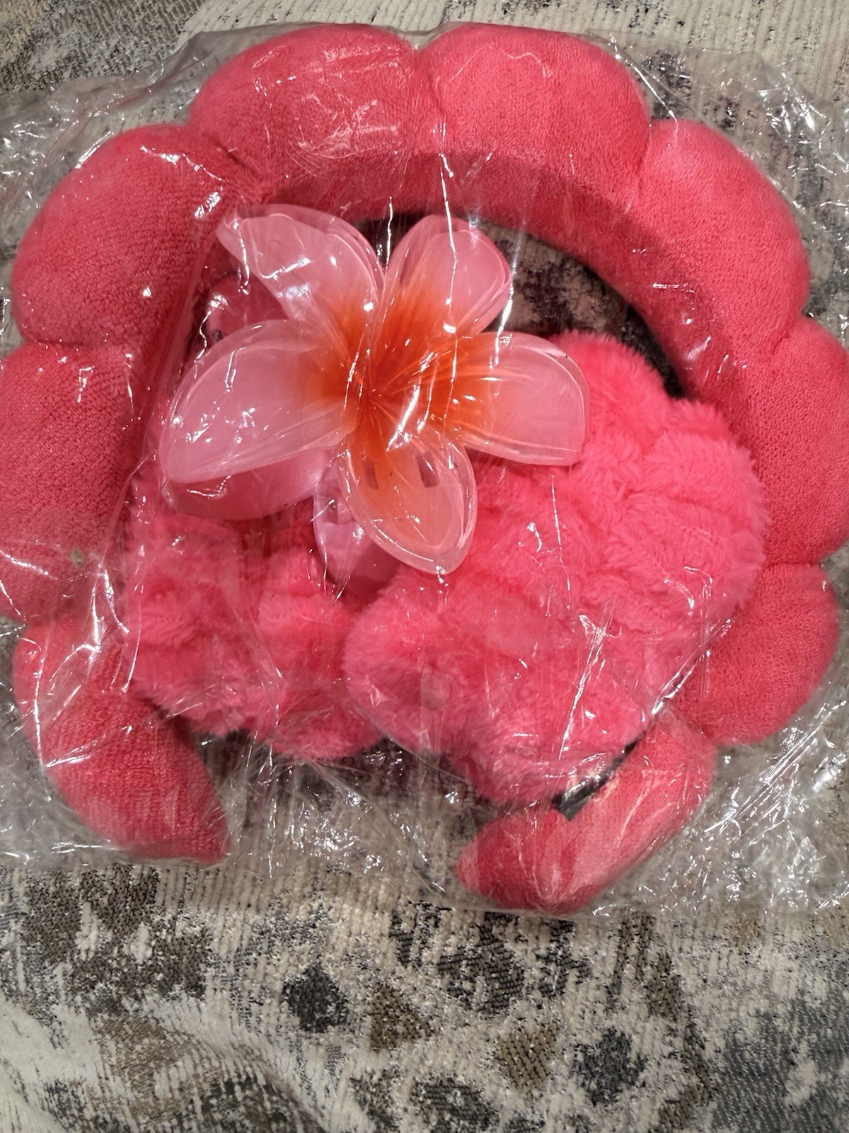 Pink Fabric & Plastic Hair Clip with Flower Accent, Solid Pattern for Women