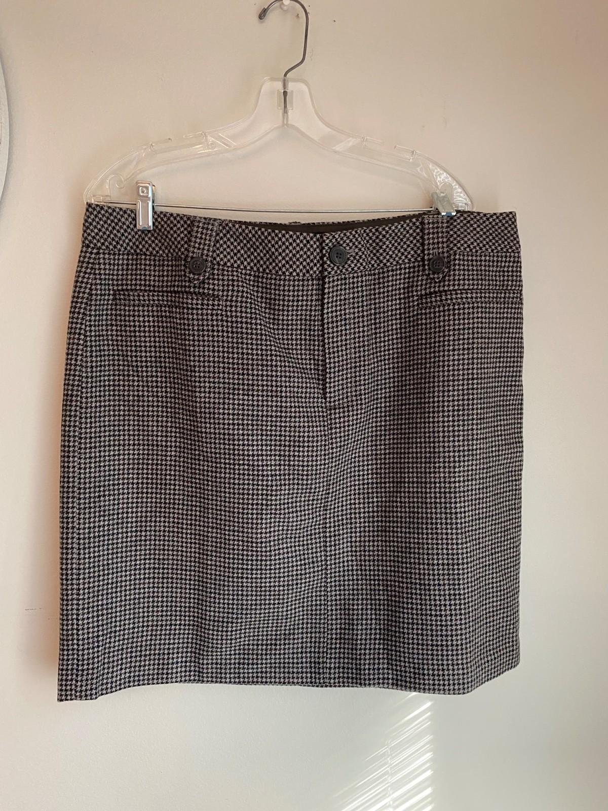Eddie Bauer Brown Houndstooth Wool Blend Fully Lined Academia Skirt Preppy NEW