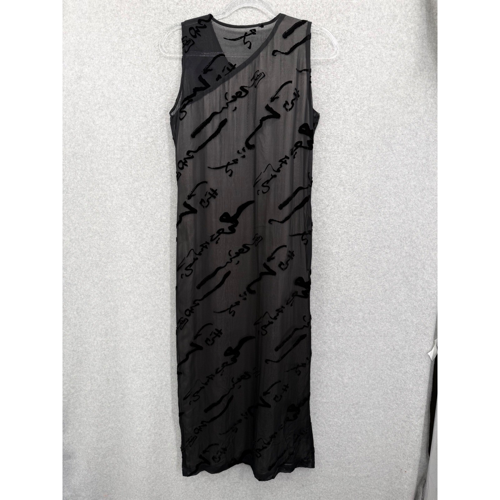 Simone Chin-Chin Dress Women M Black Calligraphy Devore Silk Burnout Avant Garde