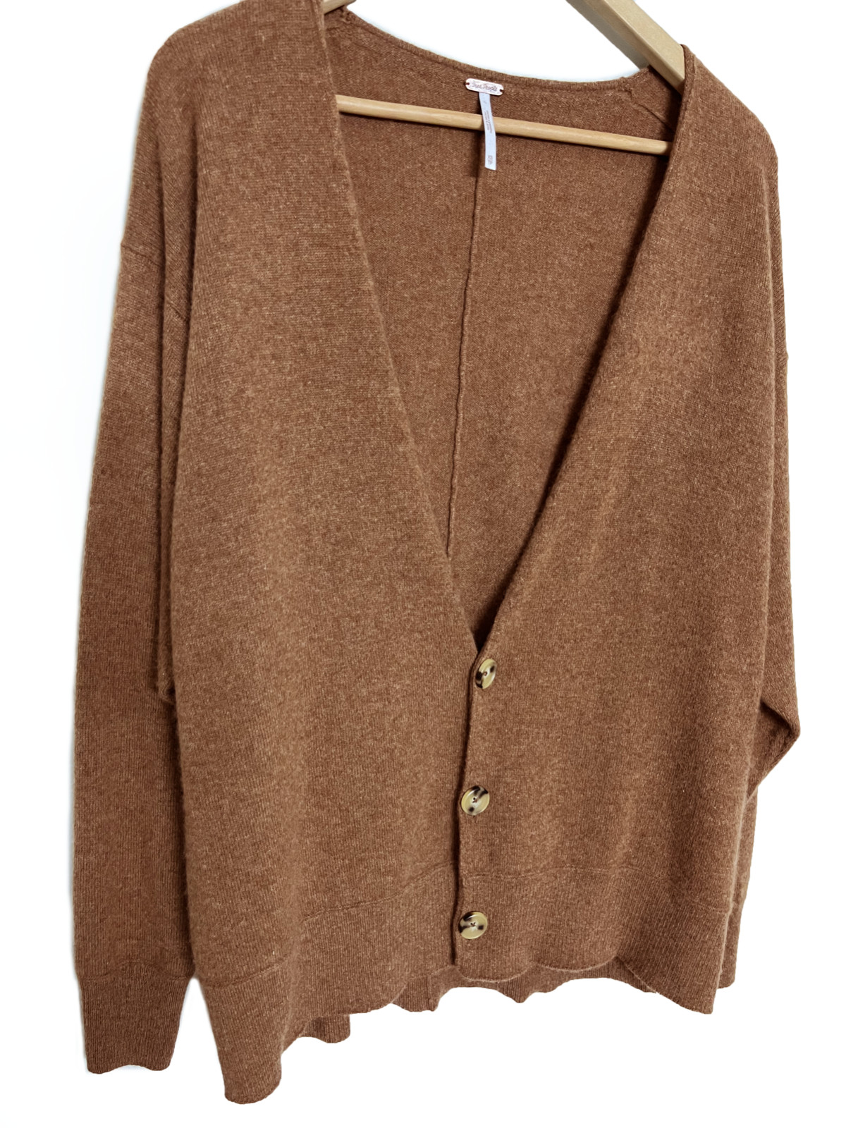 Free People – 100% Cashmere Vneck Cardigan button Sweater Women Brown XS