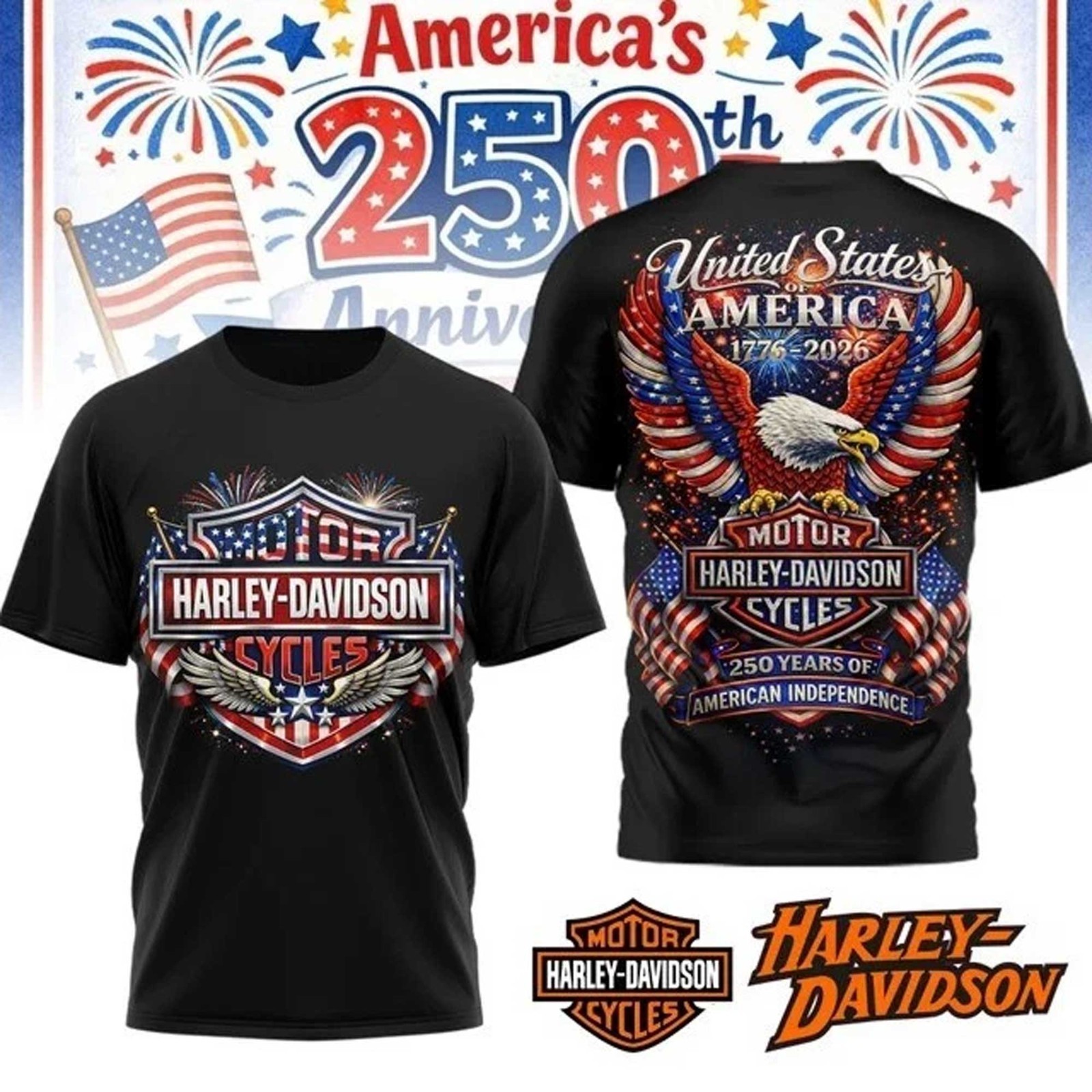 Harley-Davidson America 250th Anniversary Shirt 1776-2026 Independence Day Tee