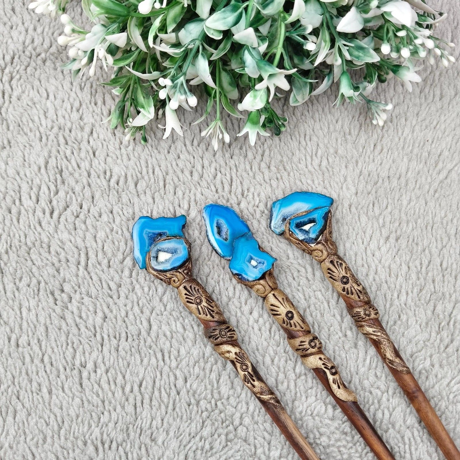 Window Druzy Hair Stick, Agate Slices Stick, Polymer Clay Sticks wholesale lot