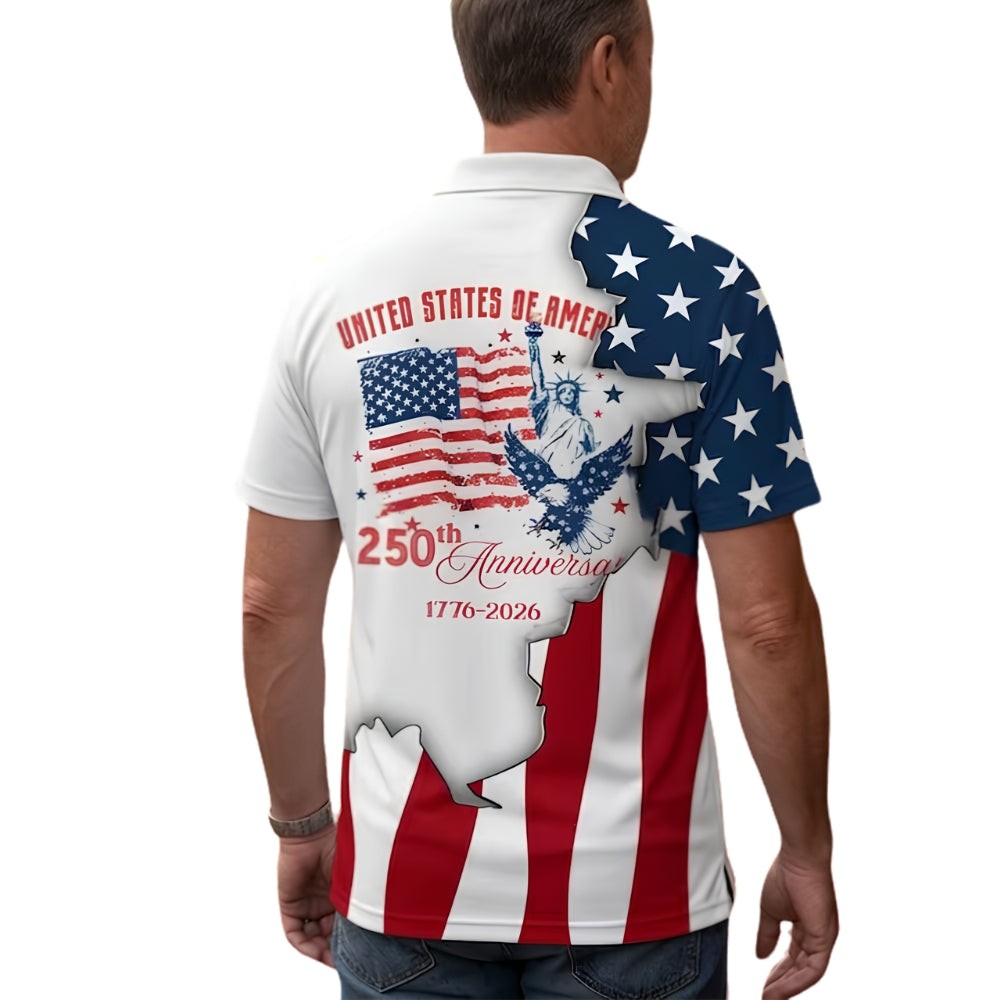 Custom Name 250th Anniversary American Flag Golf Polo Shirt Fullsize S-5XL