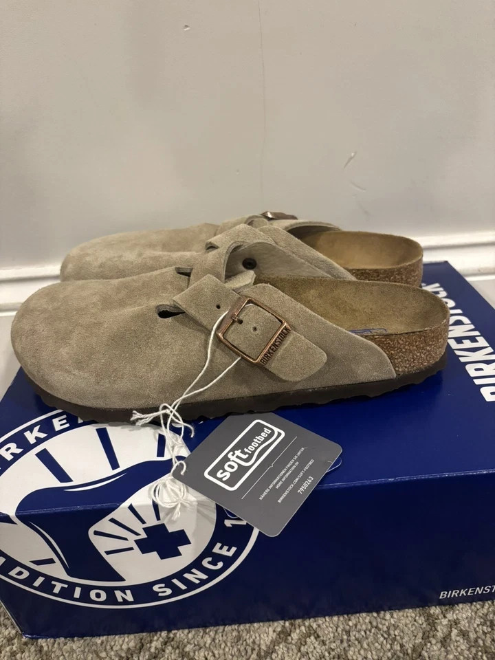 Birkenstock Boston Soft Footbed Suede Leather Clog Shoes – Taupe