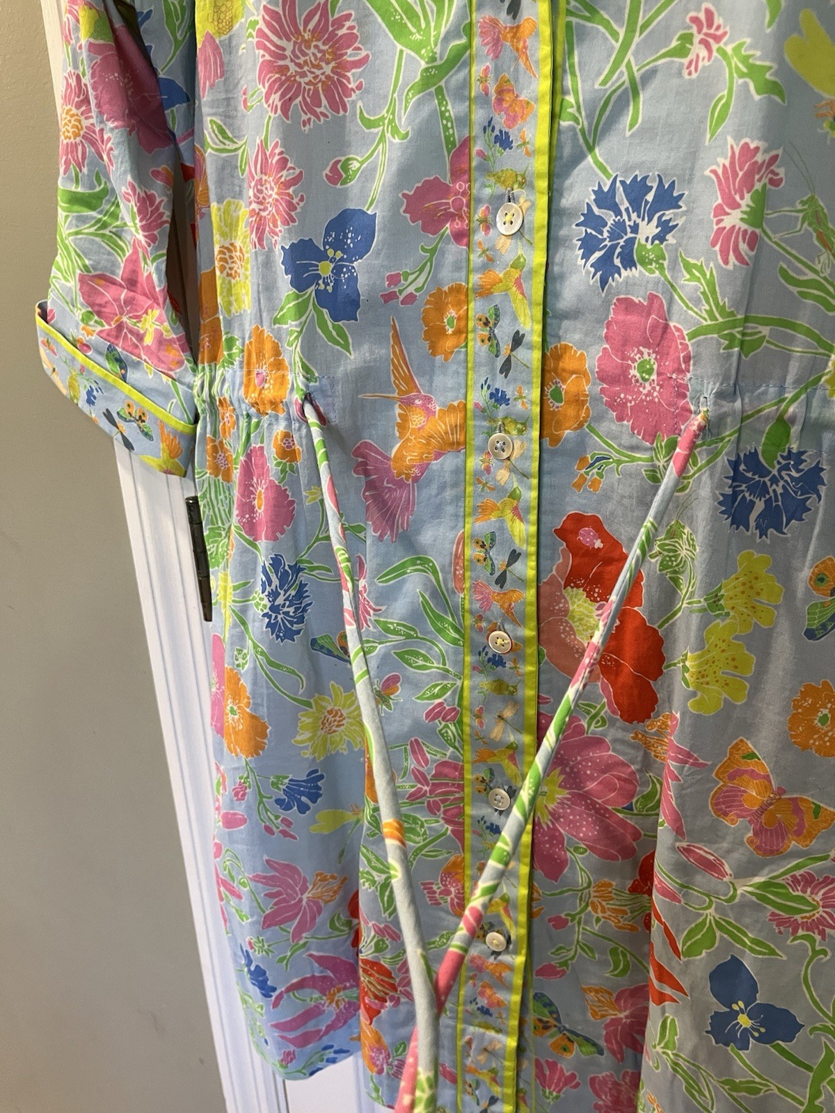 Gretchen Scott Hummingbird Heaven Cotton Shirt Dress – Dragonfly Floral Small