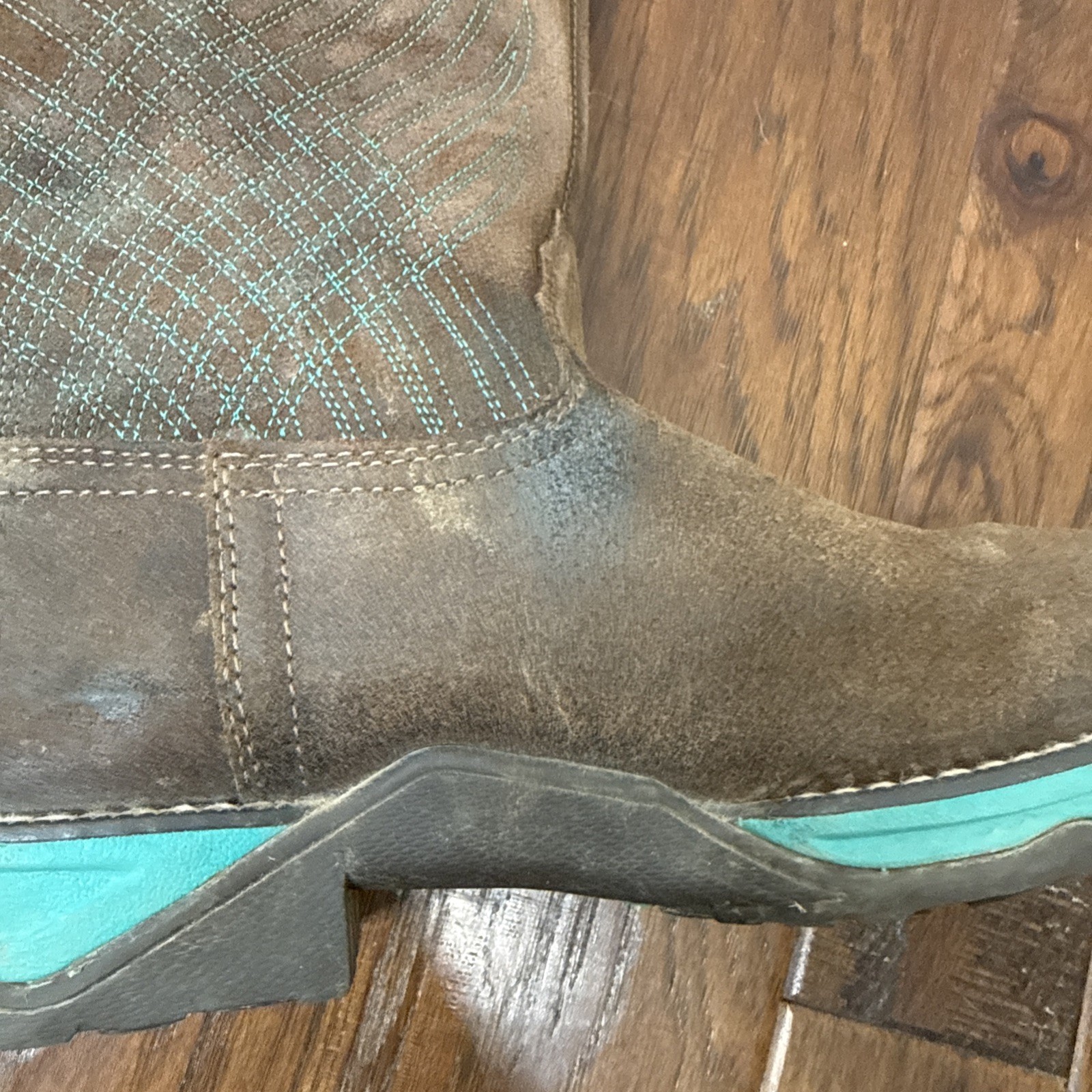 Ariat Suede Leather Square Toe Cowboy Boots Anthem Turquoise Mid Calf Womens 6.5