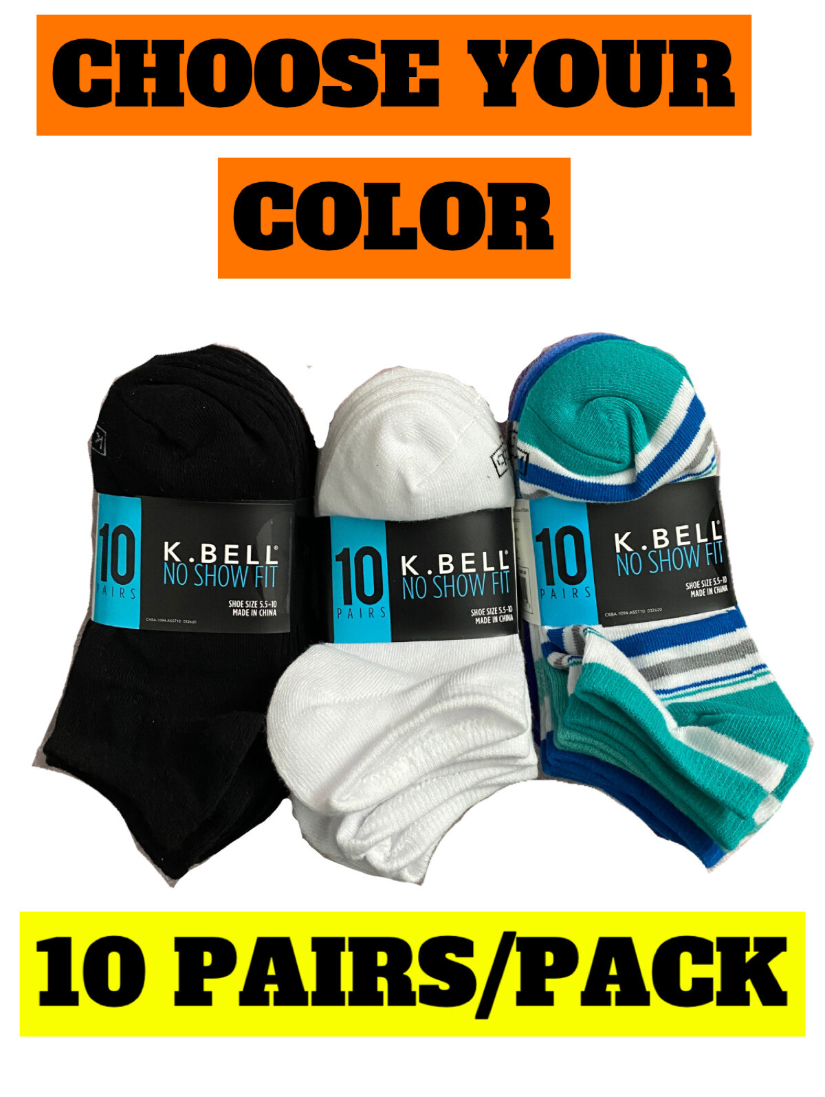 K.Bell NO SHOW FIT 10 PAIRS/PACK WOMEN’S SOCKS SHOE SIZE 5.5-10