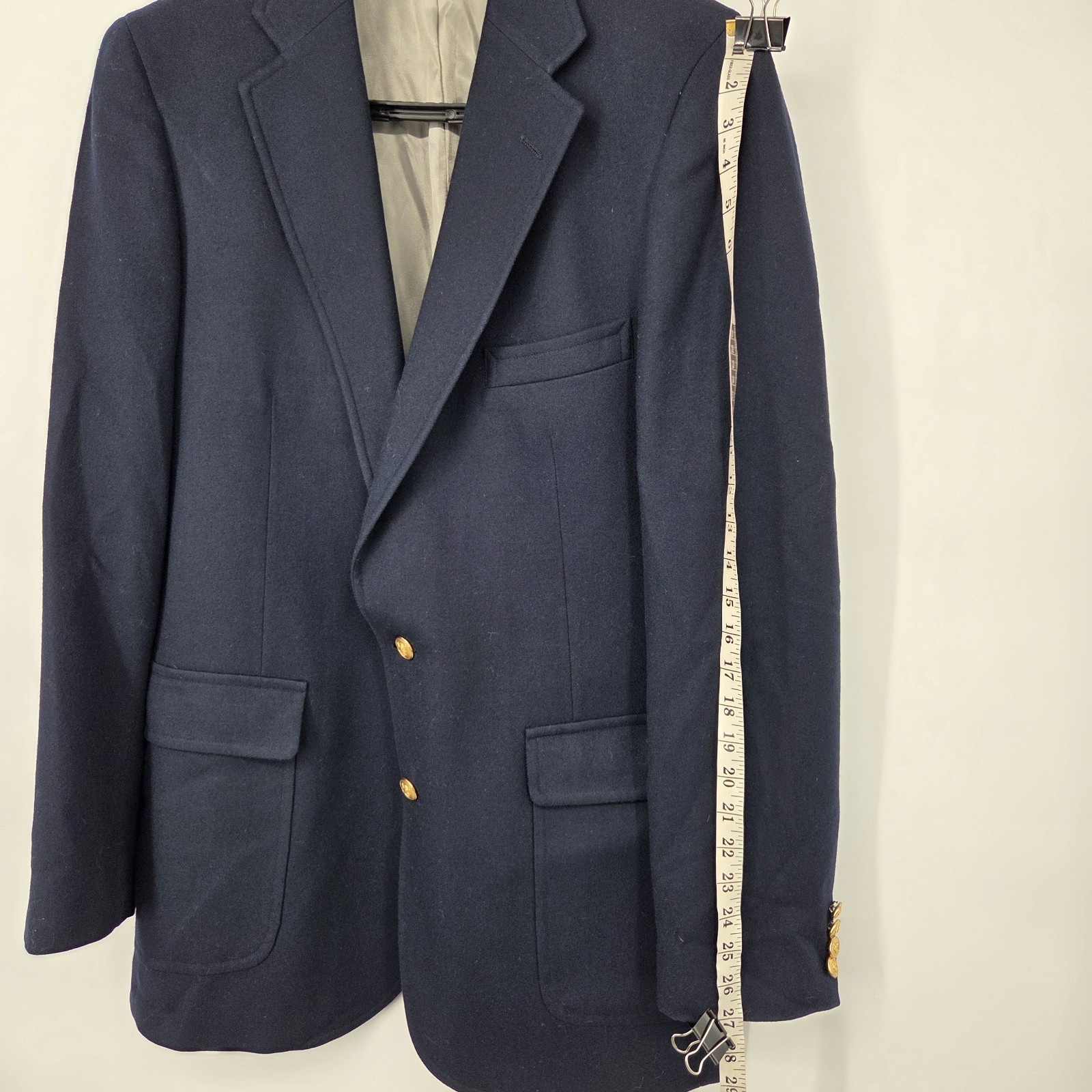 Vintage Chaps Ralph Lauren Blazer Mens Gold Button USA Navy Blue 100% Wool 46?