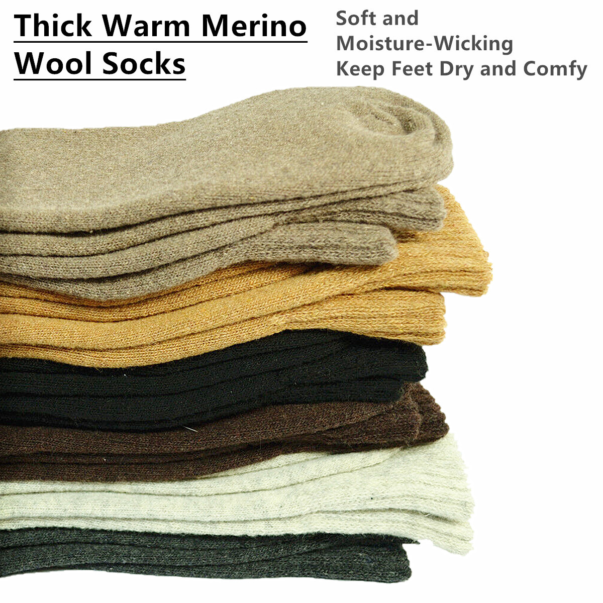 3-12 Pairs Mens Winter Merino Lambs Wool Warm Soft Thermal Crew Socks Size 10-13