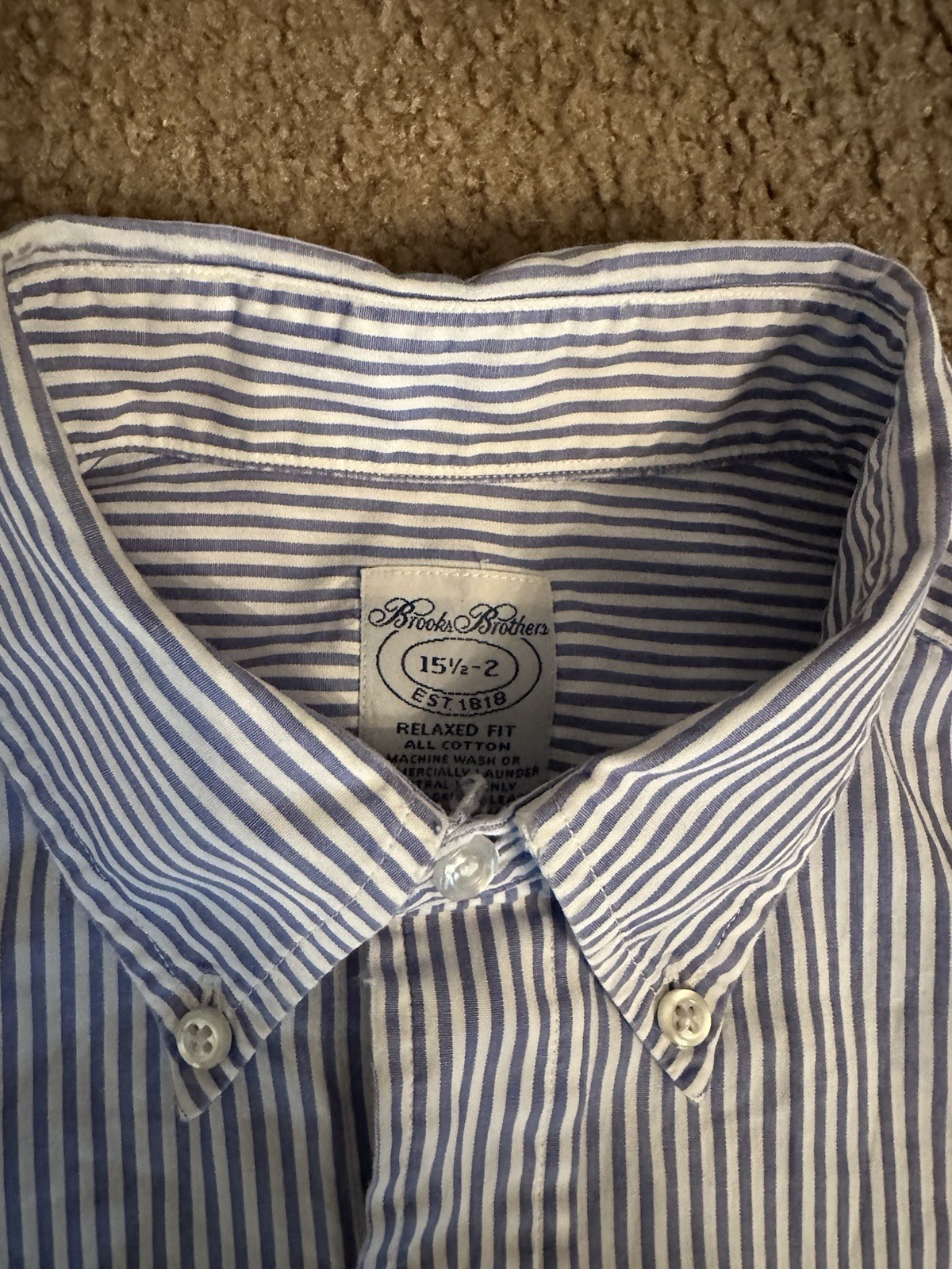 Brooks Brothers Relaxed Fit Blue/White Striped Button-Down Shirt 15.5 32