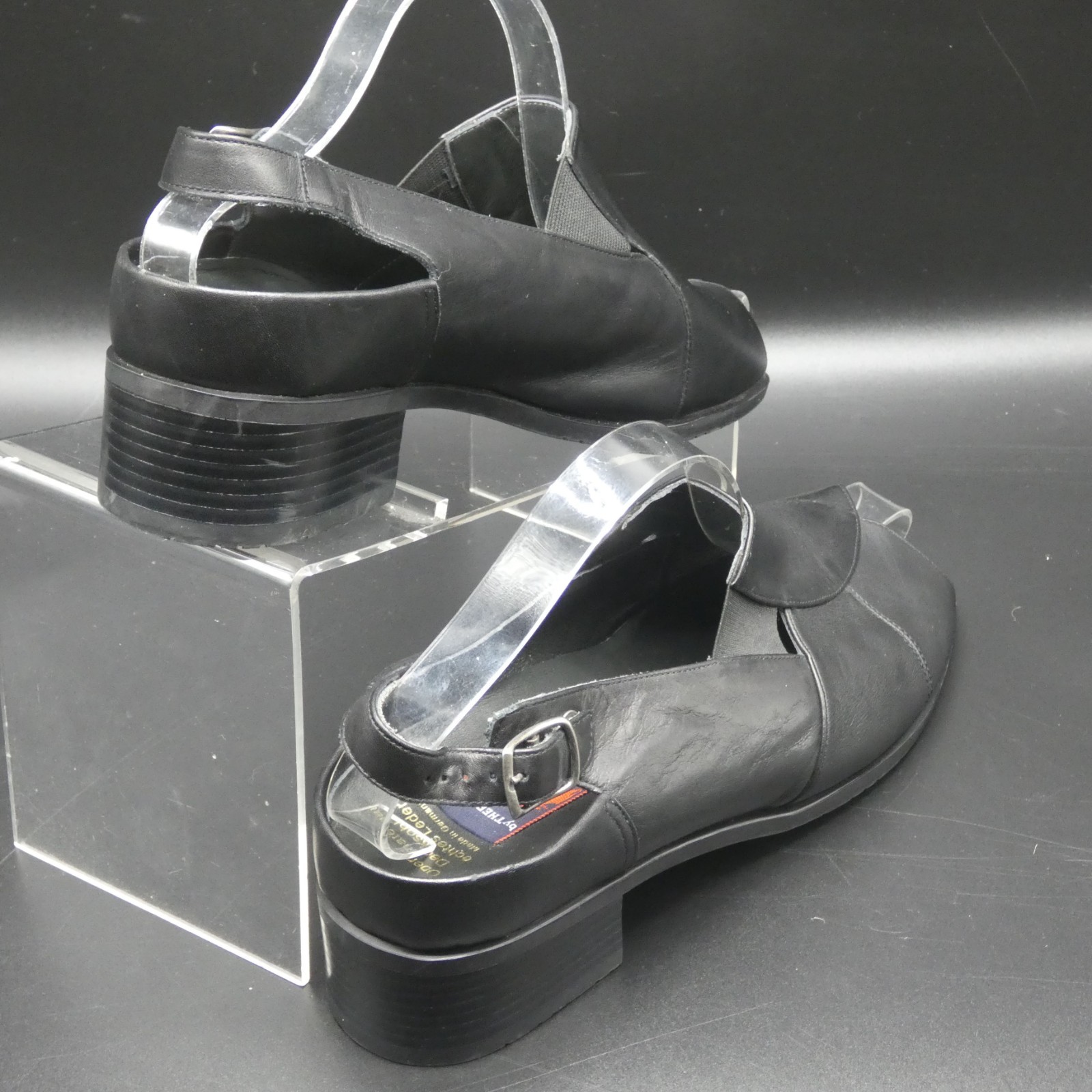 Theresia M Celeste Black Leather Slingback Open Toe Pump Sandals Size UK 8 US 10
