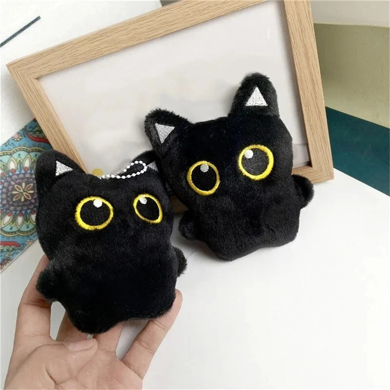 Cute Black Cat Plush Keychain – Soft Stuffed Bag Charm Doll Pendant for Car Keys
