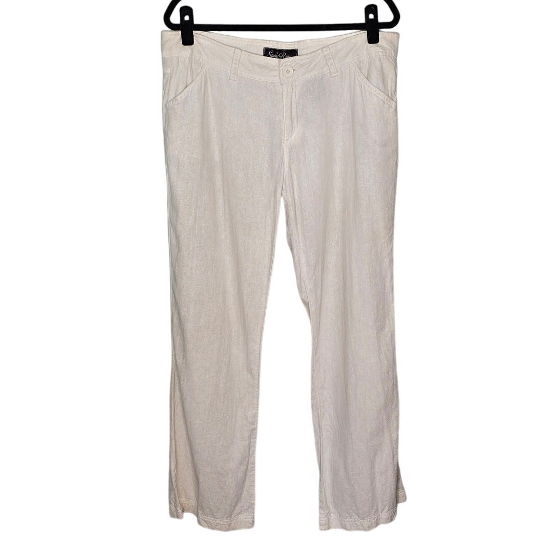 Susie Rose Linen Blend Pants Juniors 13 Cream Straight Leg Casual Summer Coastal