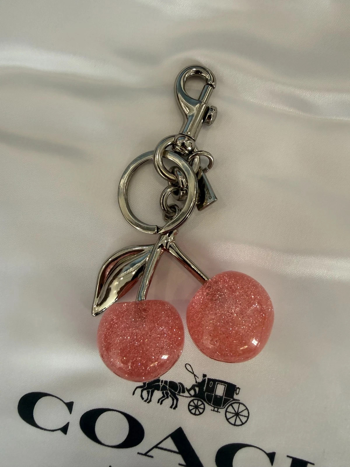 Coach Pink Cherry Apple Bag Charm Keychain Resin Metal Brass Purse Decoration