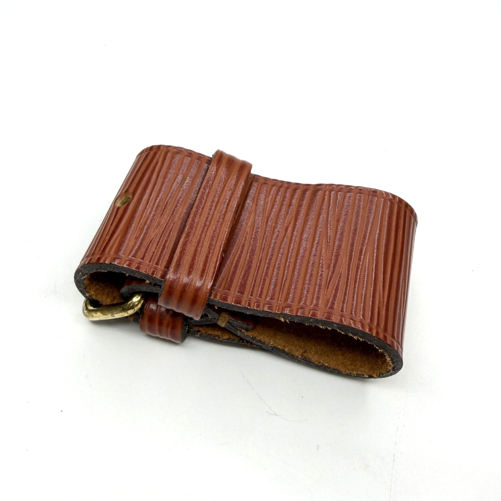 Authent Louis Vuitton Epi Brown Leather Luggage Name Tag & Poignet Used Japan