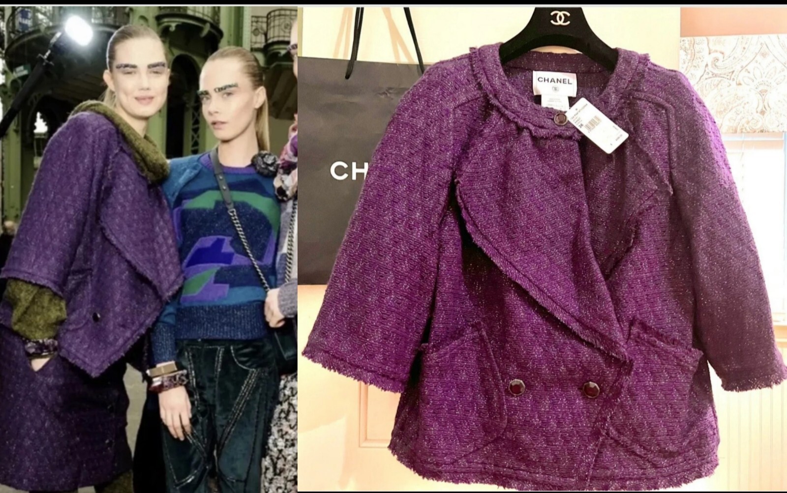 4.8K New Chanel 2012 Purple Gripoix Tweed Jacket 36 38 2 4 6 Blazer Coat Top S M