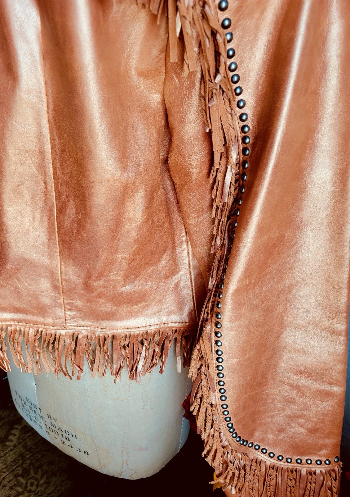 Double D Ranch Leather Fringe Studded Zip Lined Western Jacket M