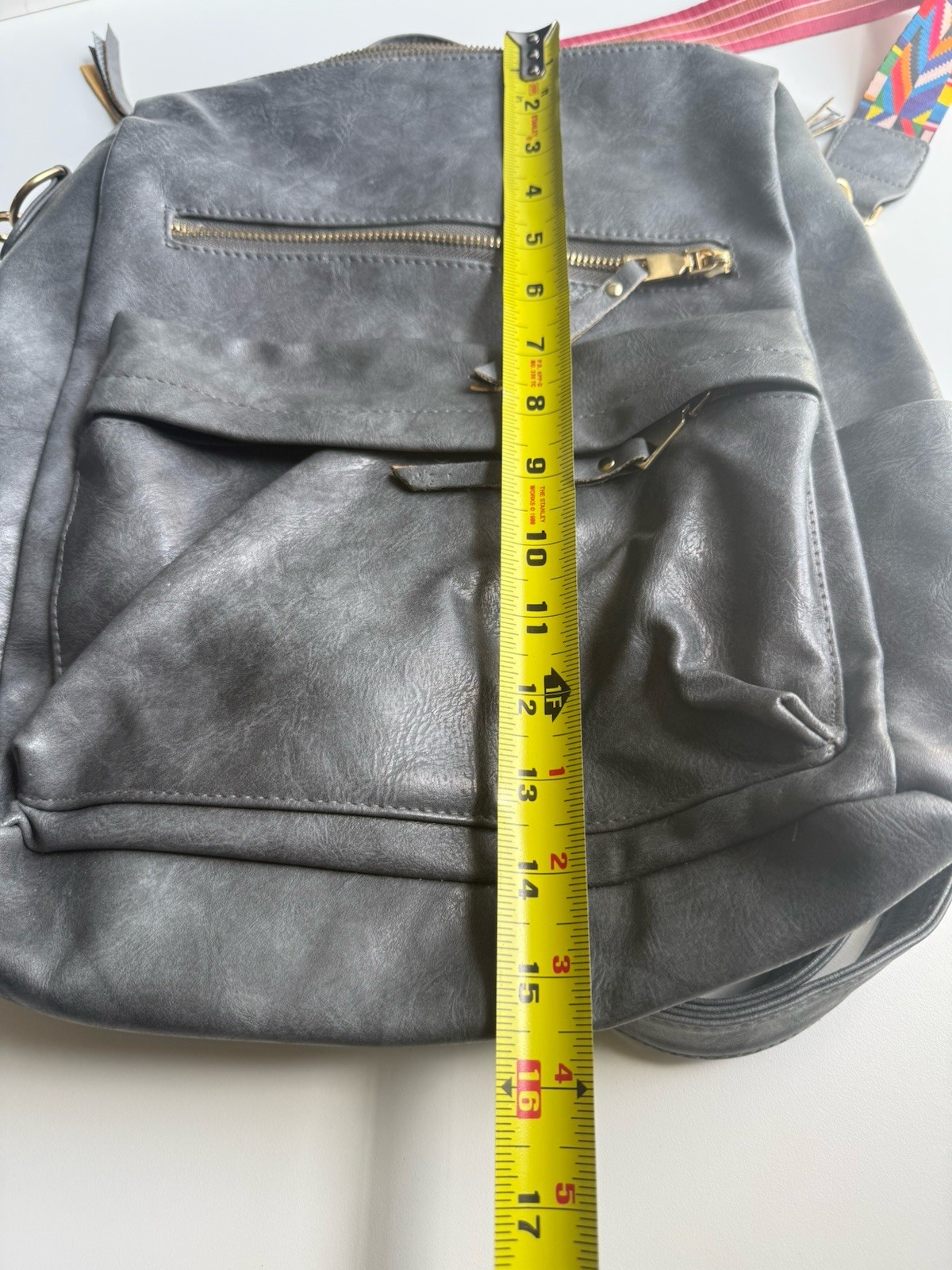 Gray Small Faux Leather Backpack With Reversible Strap