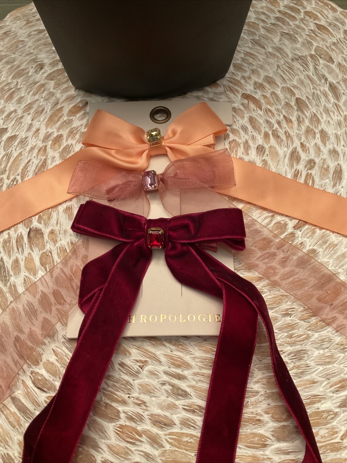 Anthropologie Hair Barrettes NWT Set Of 3 Bows/crystals J054