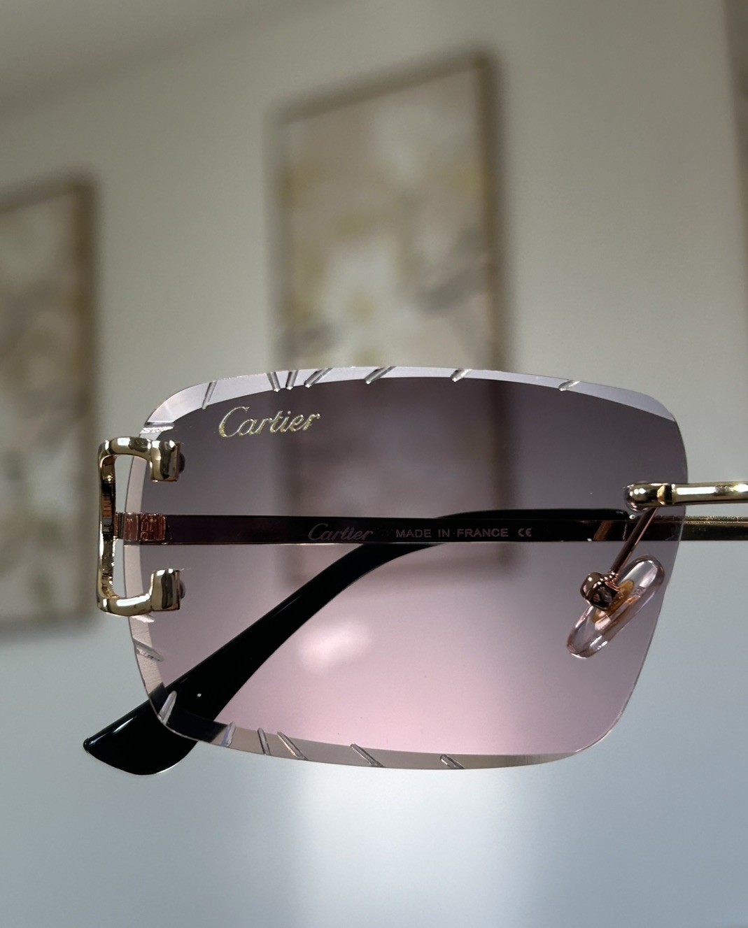🔥😎Diamond Cut Big C Pink/Grey Lens Frameless & Gold Frame☀️💎