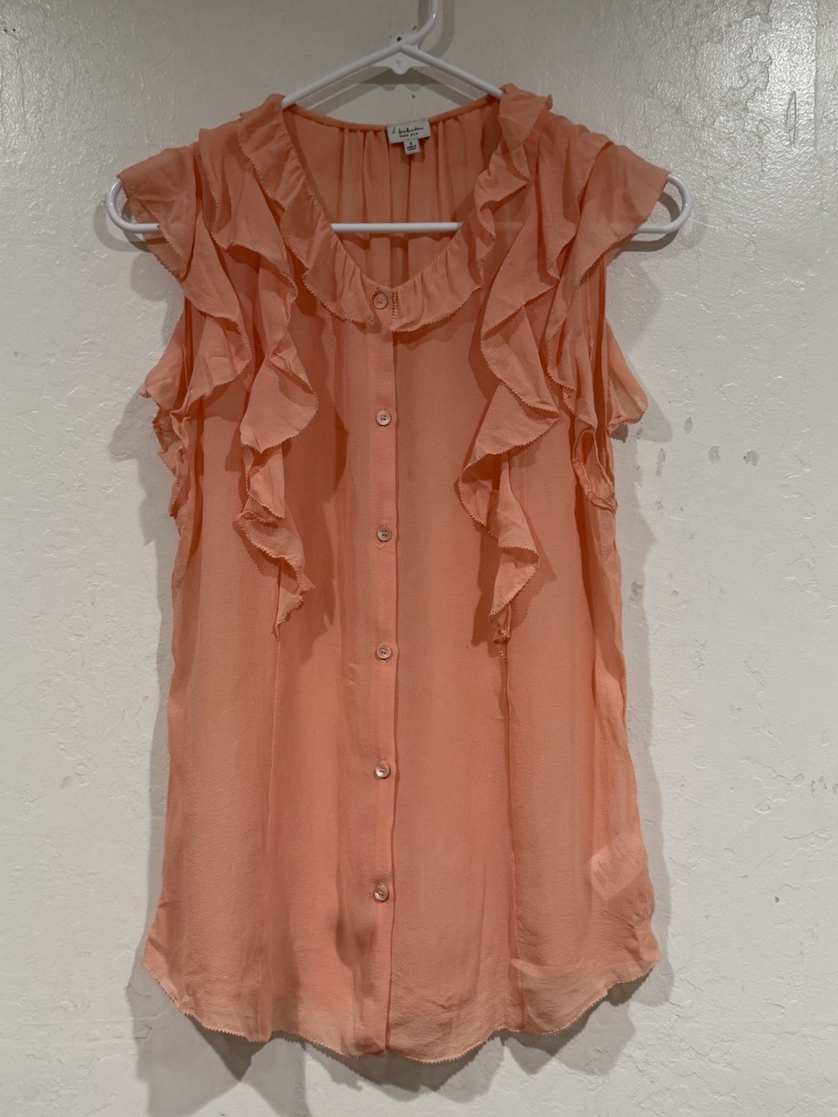 Babaton Aritzia 100% Silk Chiffon Ruffled Top Shirt V-Neck Sleeveless Pink Sz S