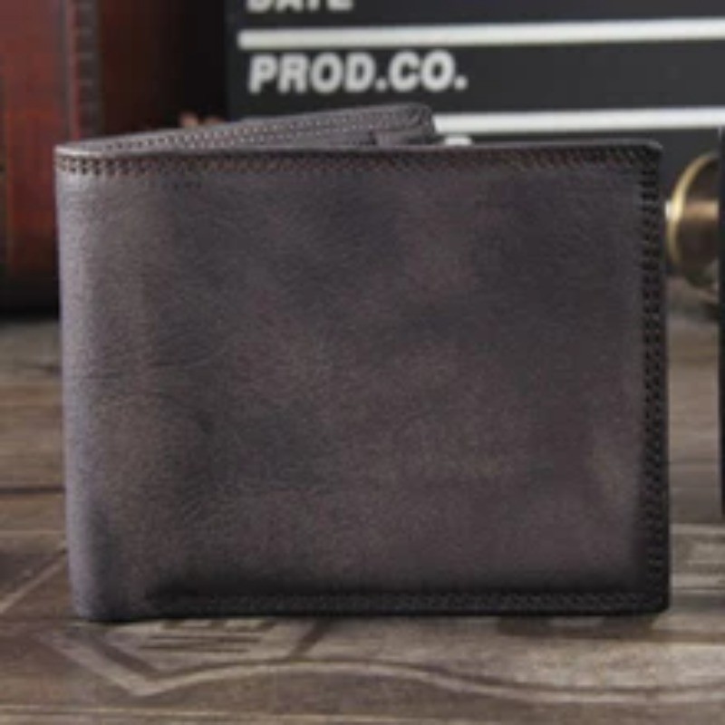 Handmade Vintage Crazy Horse Genuine Leather Men’s Short Wallet for Money Clip