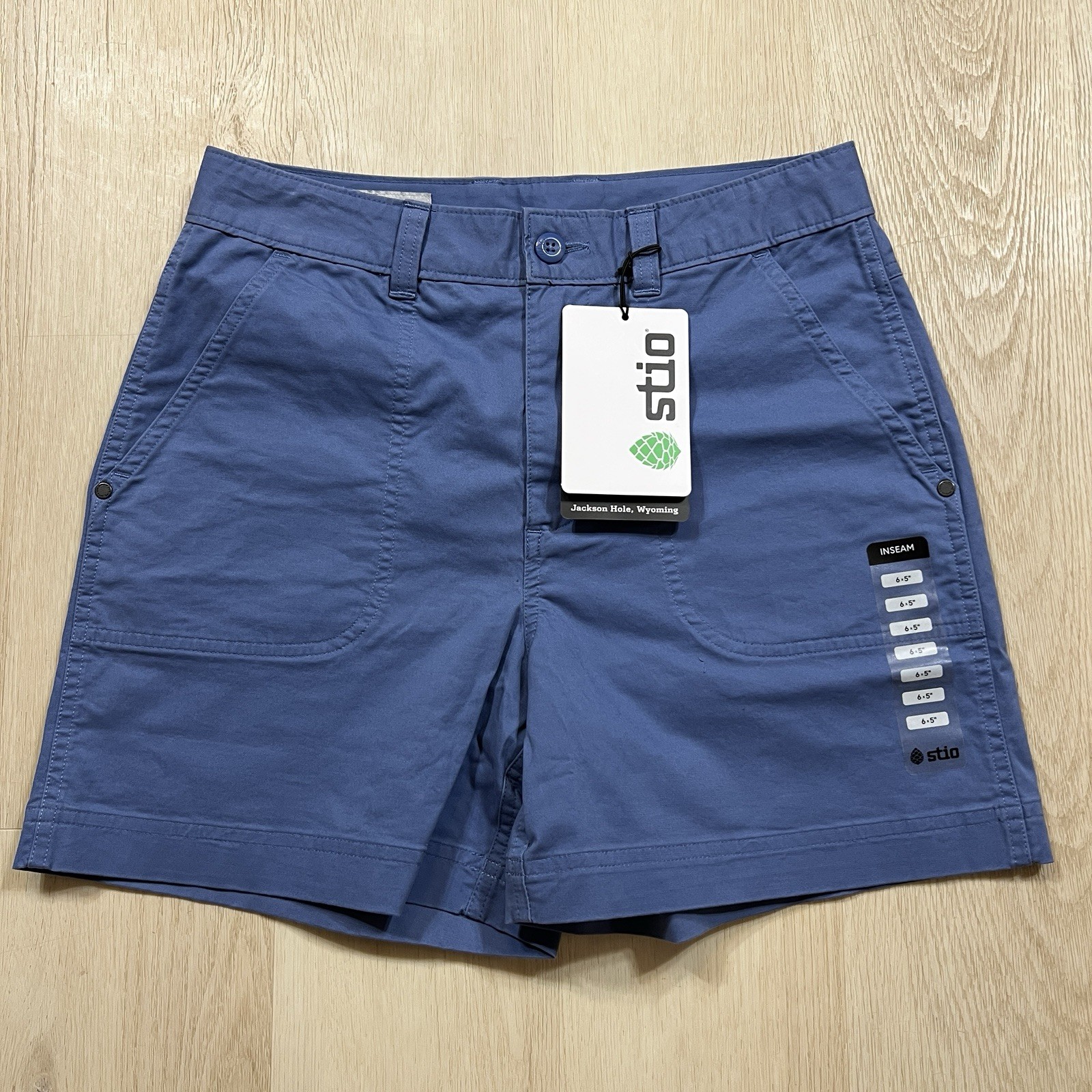 Stio Womens Shorts Size 6 Rivet Twill Slate Blue 5″ Stretch Organic Cotton NEW